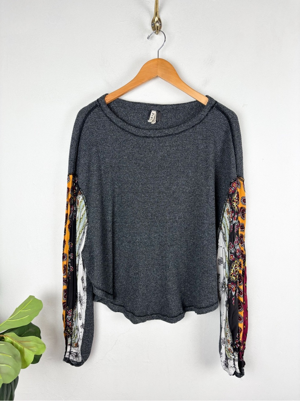 We The Free Boho Mixed Print Balloon Sleeve Top Sz M